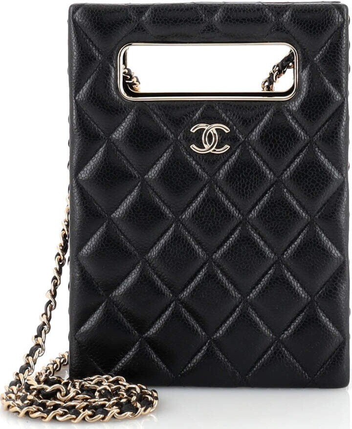 Chanel Chain Around Cut Out Handle Evening Tote Quilted Caviar