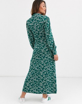 ASOS DESIGN Petite long sleeve western shirt dress in green ditsy print