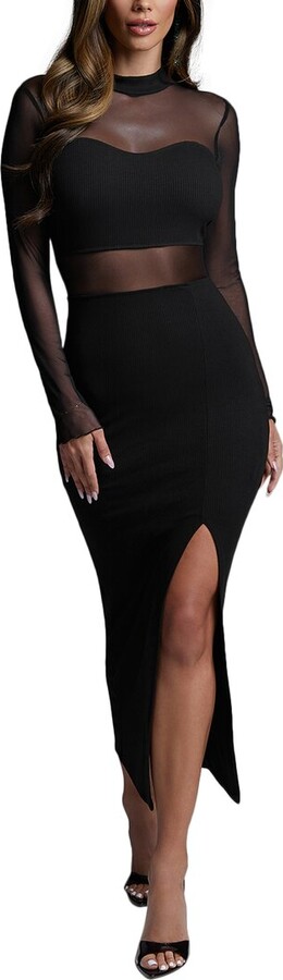 Bebe Rib Mock Neck Maxi Dress With Powermesh