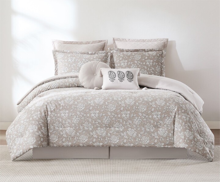 Zara Floral Block Cotton Comforter 8 Pc Set Queen