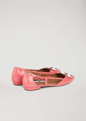 Emporio Armani Patent Leather Ballet Flats With Jewel Applique