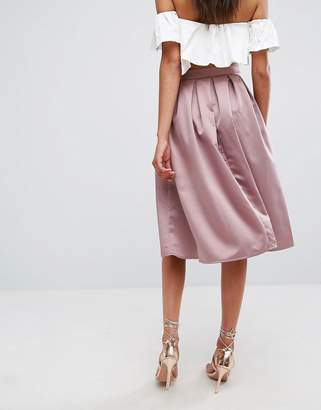 Missguided Satin Pleat Midi Skirt