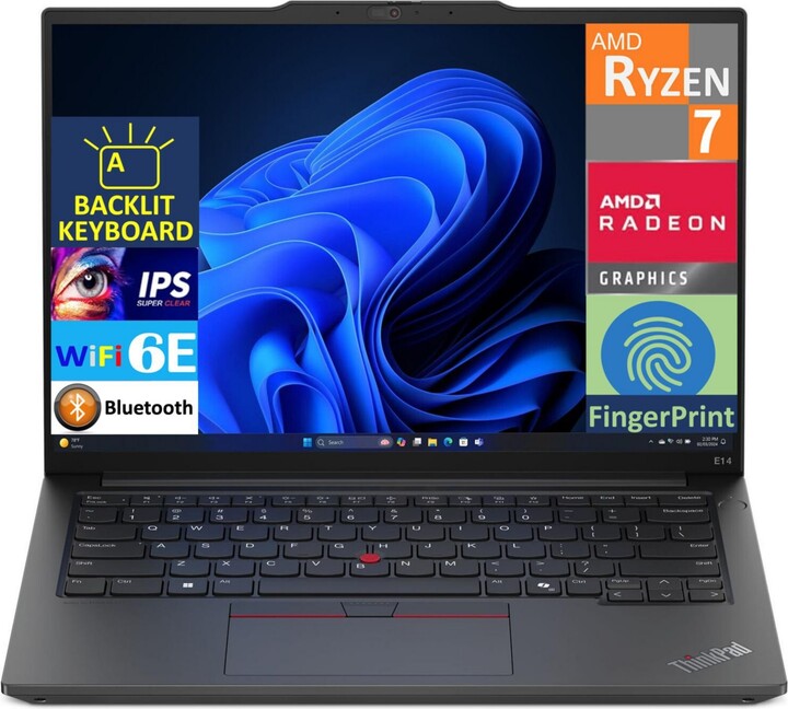Lenovo Thinkpad E14 G6 Business Laptop 14.0" Ips Wuxga Display (Amd Ryzen 7 7735U, 8GB DDR5, 256GB M.2 PCIe Ssd, Fp, 2 Thunderbolt 4, Win 11 Pro)