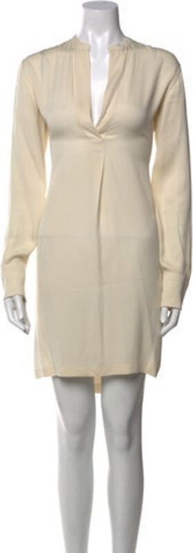 Helmut Lang A-Line Dress Neutrals Long Sleeve with V-Neck Designer