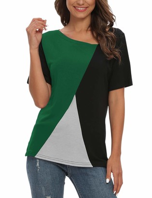 AUSELILY T-Shirts à Manches Courtes pour Femmes Blouses Patchwork Color Block Tunic Tops 