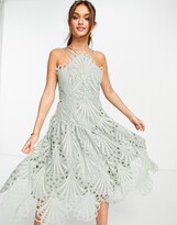 Thumbnail for your product : ASOS DESIGN cut work lace pinny midi dress