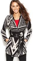 Thumbnail for your product : INC International Concepts Faux-Leather-Trim Belted Striped Cardigan