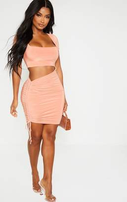 PrettyLittleThing Shape Chestnut Cut Out Short Sleeve Ruched Bodycon Dress