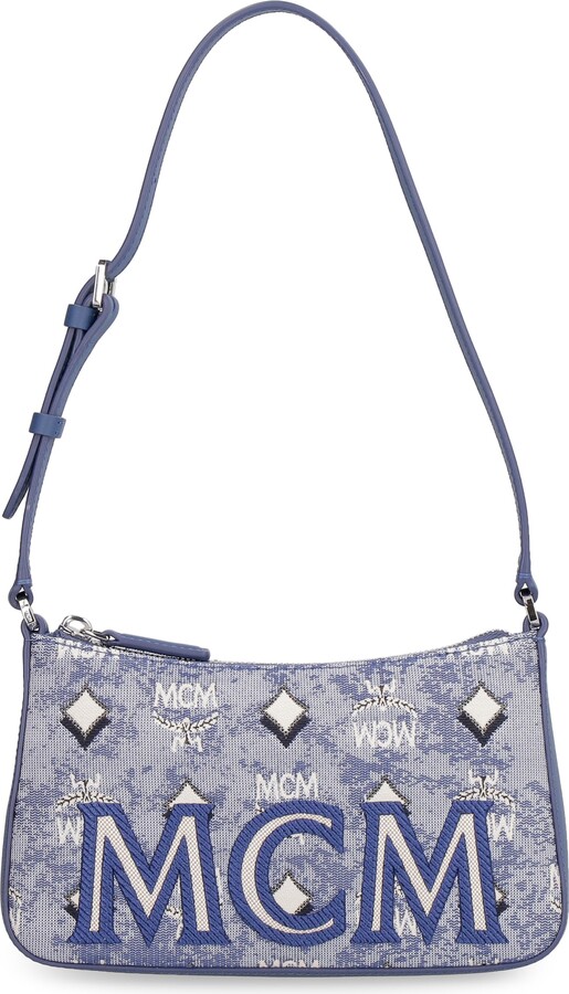 Mcm Mini Tivitat Women's Blue Monogram Leather Crossbody Sling Bag