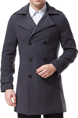 SK Studio Mens Double-Sided Cashmere Overcoat Trench Coat Handmade Slim Fit Double Breasted Long Pea Coat