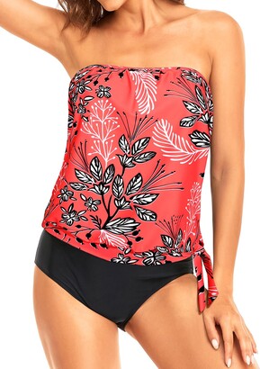  Holipick Two Piece Bandeau Tankini Black Swimsuits for