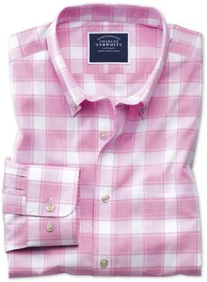 Charles Tyrwhitt Slim Fit Button-Down Non-Iron Poplin Pink and White Check Cotton Casual Shirt Single Cuff Size Large