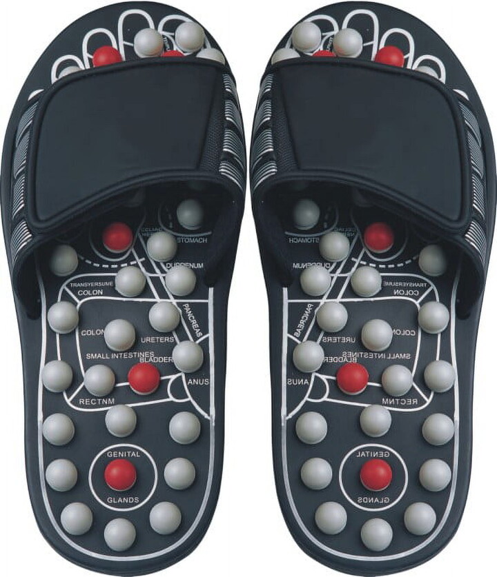 Deluxe Comfort Mens Slip-On Smart Step Reflexology Sandals, Size 9-10 ? Rejuvenates Sore Feet ? Orthopedic Foot Therapy ? Athlete Recovery Footware ? Foot Massager Sandals, Black/Grey