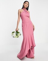 Thumbnail for your product : Little Mistress Bridesmaid cross front midi dress in dark pink