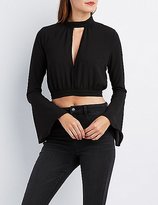 Thumbnail for your product : Charlotte Russe Lace-Trim Cut-Out Crop Top