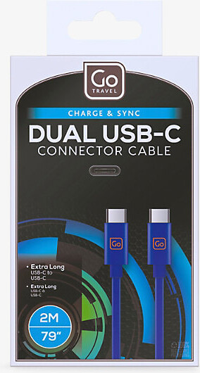 Go Travel Blue Dual Usb-C Connector Cable 2M