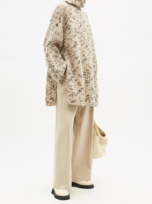 Totême High-neck Mélange Rib-knitted Sweater - Beige Multi