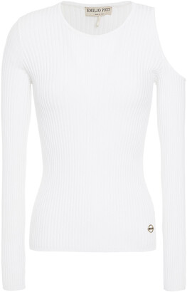 black white cold shoulder top