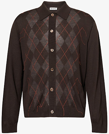 Our Legacy Mens Pub Argyle Evening Diamond-Stitch Wool Polo Shirt 36