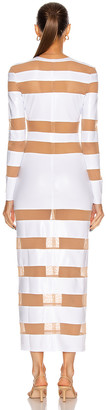Norma Kamali Spliced Dress in White Foil & Nude Mesh | FWRD