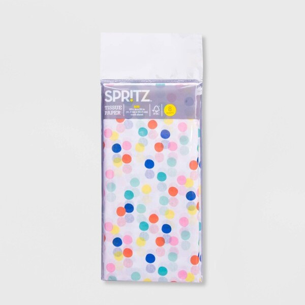 8ct Foil Dotted Pegged Tissue Paper White - Spritz 8 ct