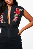 Thumbnail for your product : boohoo Rose Embroidered Denim Bodycon Dress