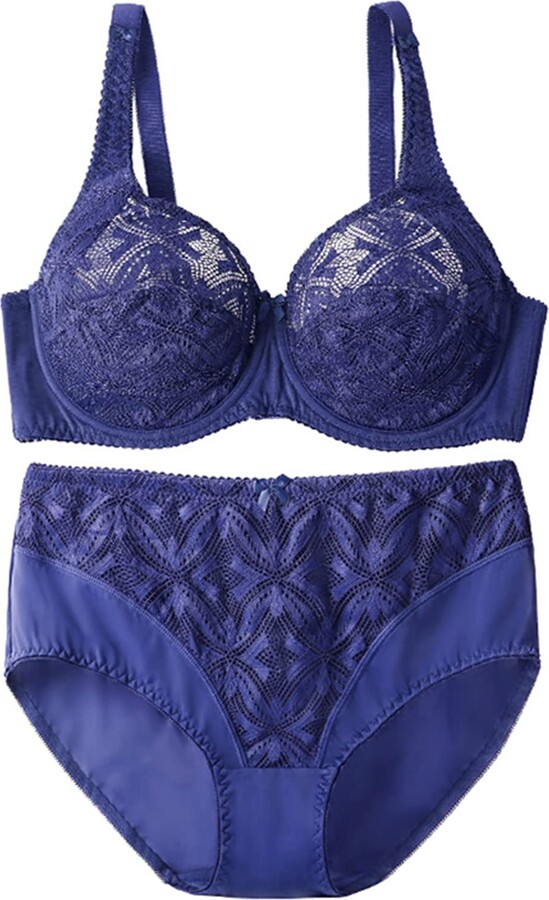 GOTOTOP High Waist Bra and Knickers Set Ladies Lace Push Up Underwired Bra  and Panties Set for Women Plus Size(80E-Dark Blue) - ShopStyle