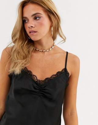 Miss Selfridge cami with lace trim in black