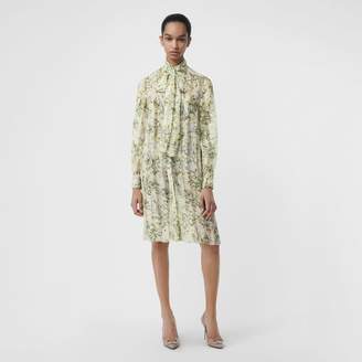 Burberry Floral Print Organza Tie-neck Shirt Dress