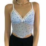 Thumbnail for your product : FASBB Women Sexy Lace Crop Top Patchwork V Neck Spaghetti Tank Top Camisole Strap Corset Bustier top Y2K Summer Streetwear (B-Black S)