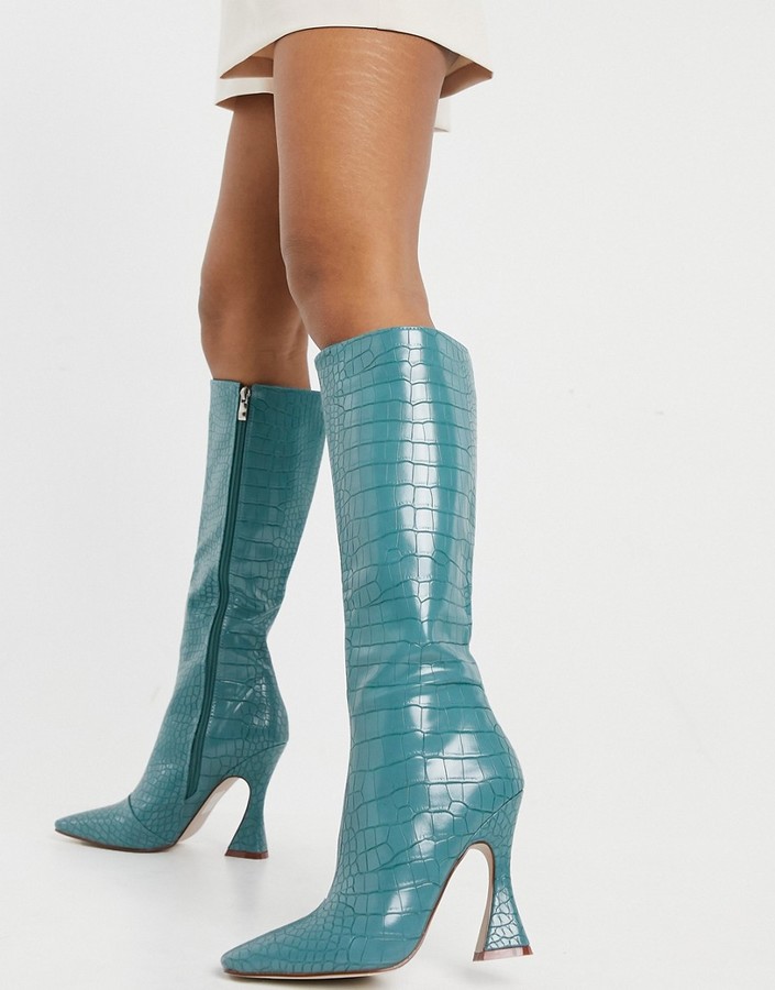 Raid Angelique knee high boots in turquoise croc - ShopStyle