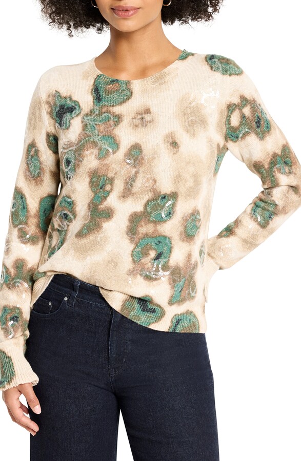 Nic+Zoe Camo Shine Crewneck Cotton Blend Sweater