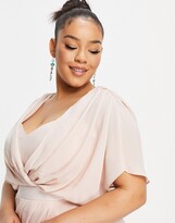 Thumbnail for your product : ASOS Curve DESIGN Curve Bridesmaid short-sleeved cowl front maxi dress with button-back detail in blush