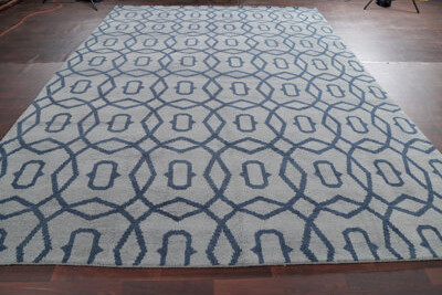 Rosdorf Park One-of-a-Kind Zampa Hand-Knotted 10' x 14' Wool Blue/Beige Area Rug