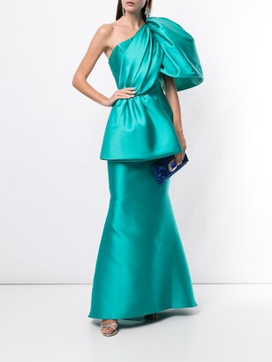 Isabel Sanchis Satin One-Shoulder Fishtail Gown
