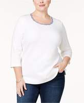 Thumbnail for your product : Karen Scott Plus Size Cotton Braided-Trim Top, Created for Macy's