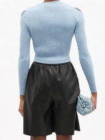 Thumbnail for your product : Self-Portrait Pussy-bow Lace-trimmed Ribbed Sweater - Light Blue