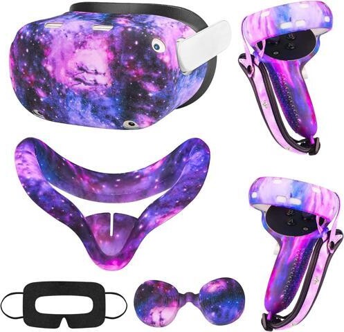 RUOCLRIS Relohas VR Accessory Set for Oculus Quest 2 - Controller Grips, Shell & Face Covers, Galaxy Purple