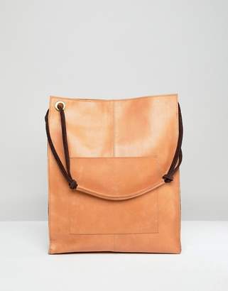 ASOS Design DESIGN leather vintage shopper with front pocket