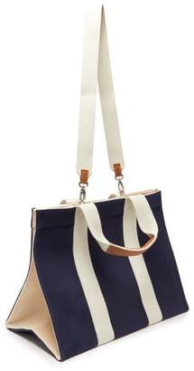 Rue De Verneuil - Tote Large Leather-trimmed Canvas Bag - Womens - Navy Multi