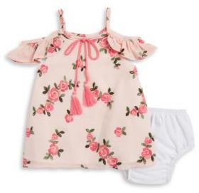 Rare Editions Baby Girls Embroidered Cold Shoulder Top and Bloomers Set