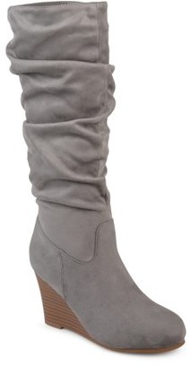 grey leather wedge boots