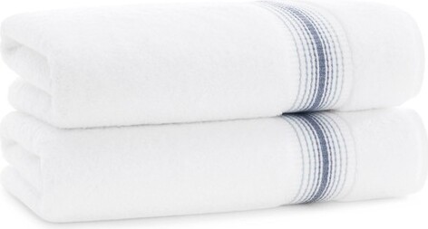 Aston & Arden Aston&ArdenLuxuryRingSpunCottonBathTowels(2Pack)600GSM30x60in.WhitewithStripedOmbreBorderCrystalBlue