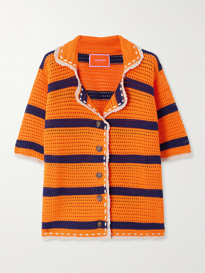 La DoubleJ Salt 'n' Vinegar Striped Crocheted Cotton Shirt - Orange