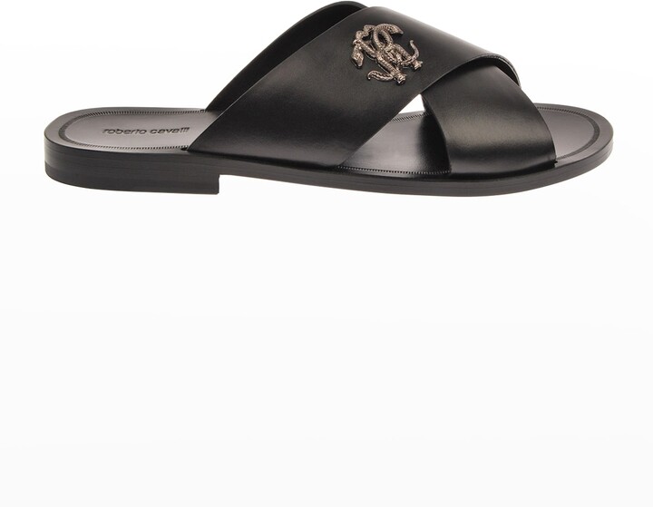 Roberto Cavalli Men's Crisscross Leather Slide Sandals - ShopStyle