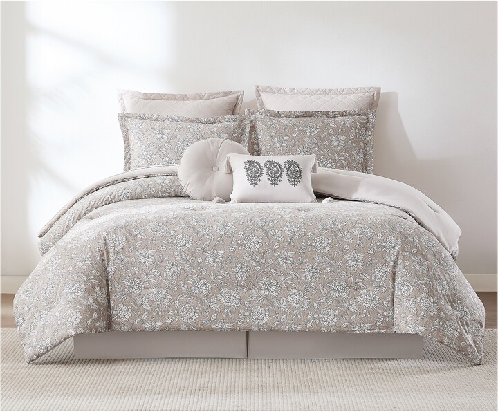 Lush Decor Zara Floral Block Cotton Comforter 8 Pc Set Queen