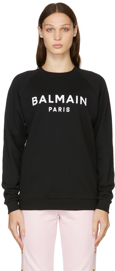 Balmain Black Flocked Logo Sweatshirt - ShopStyle