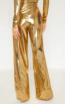 Thumbnail for your product : PrettyLittleThing Gold Metallic Tie Waist Wide Leg Trouser