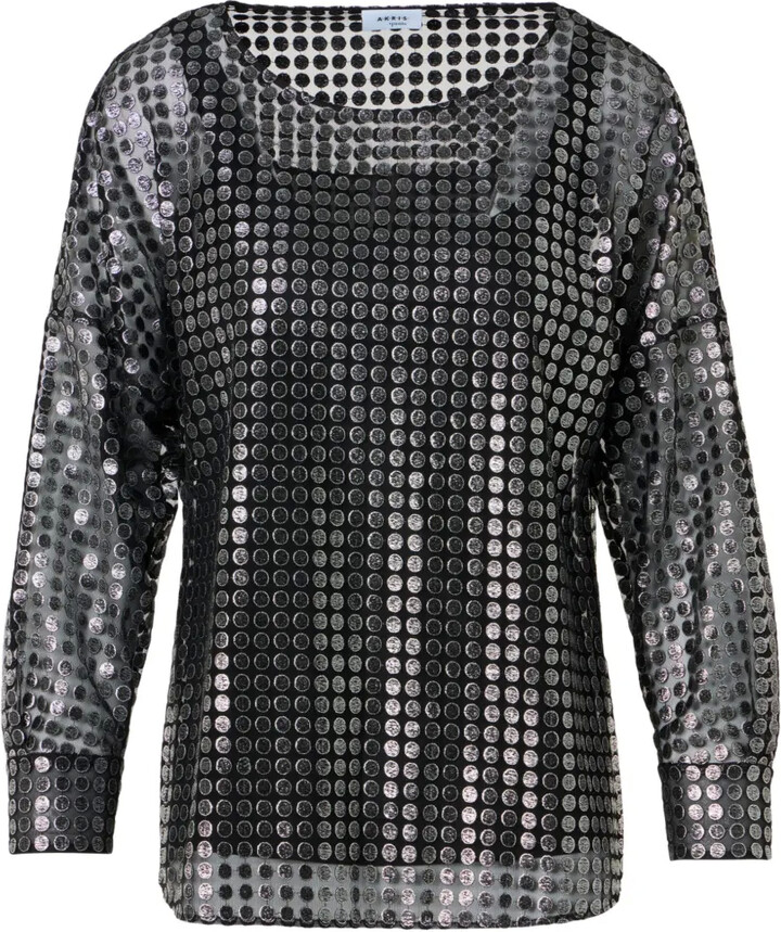 Akris Punto Brushed Metallic Dot-Embroidered Blouse
