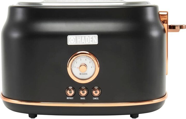 Haden Dorset 900 W 2-Slice Wide Slot Black and Copper Retro Toaster with Removable Crumb Tray and Adjustable Settings